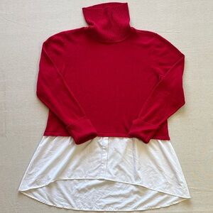 Style & Co. Red Turtleneck Sweater with White Layered Hem